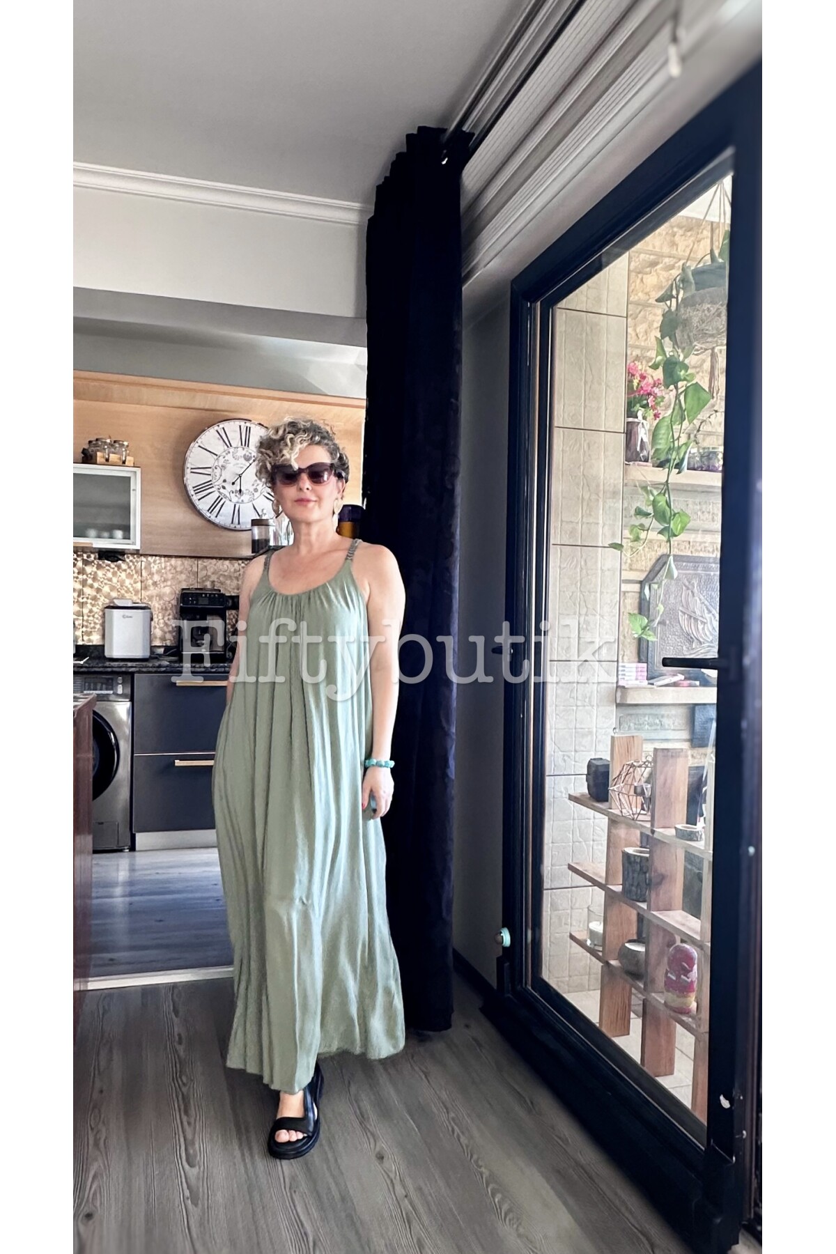 Fierro İtalyan Askılı Salaş Detay Elbise Haki Yeşil