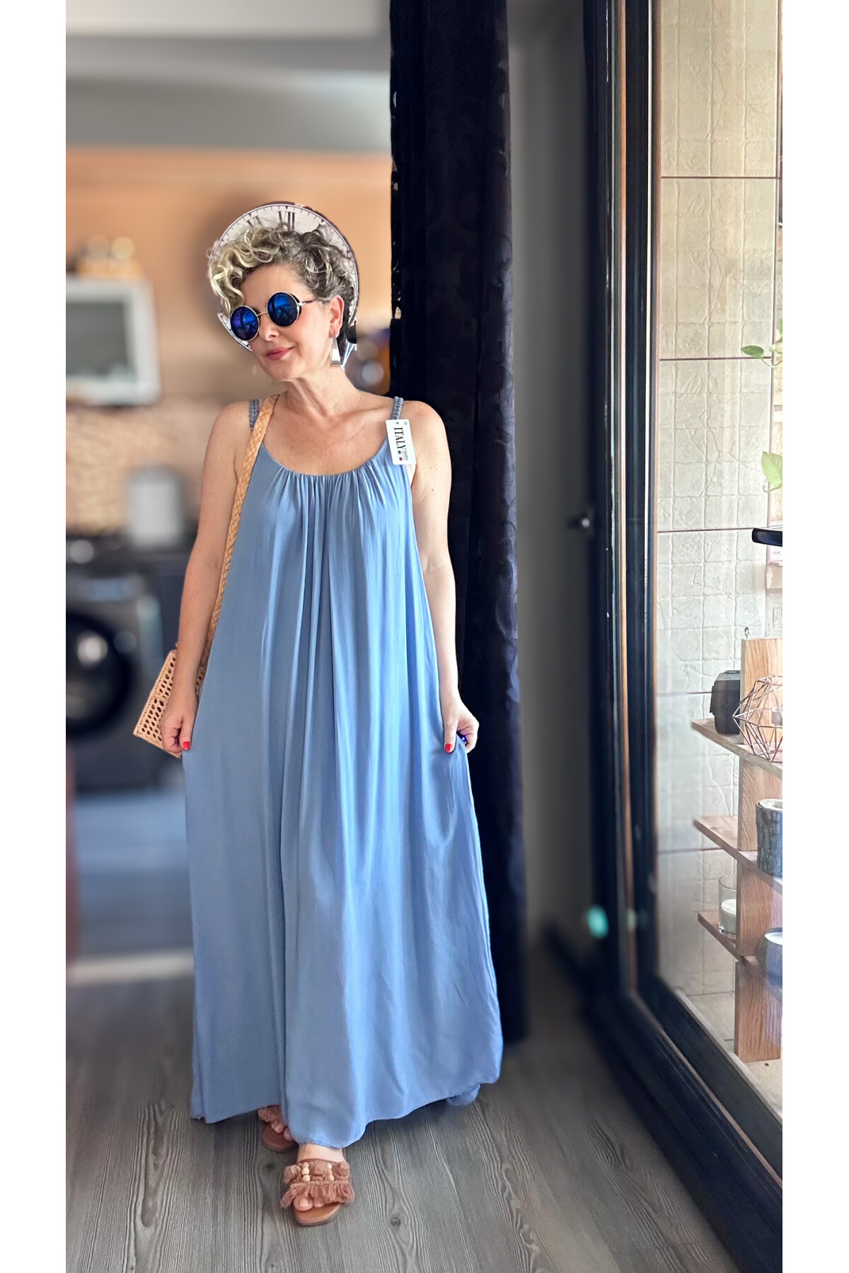 Fierro İtalyan Askılı Salaş Detay Elbise İndigo Mavi