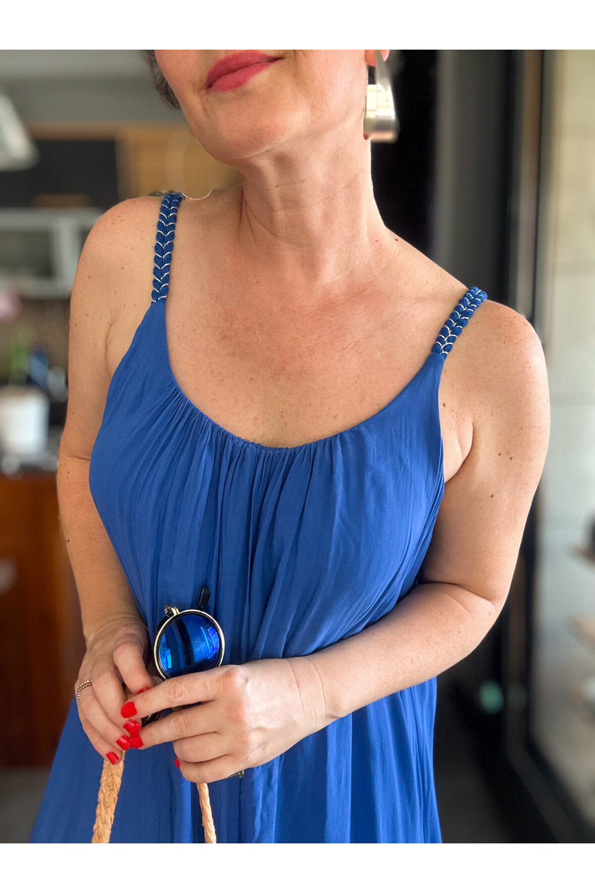 Fierro İtalyan Askılı Salaş Detay Elbise Saks Mavi