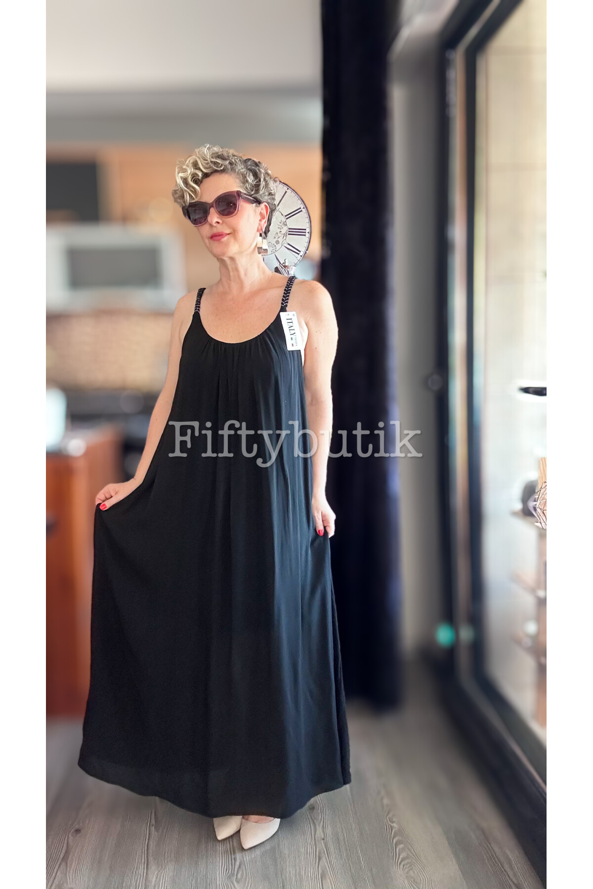 Fierro İtalyan Askılı Salaş Detay Elbise Siyah