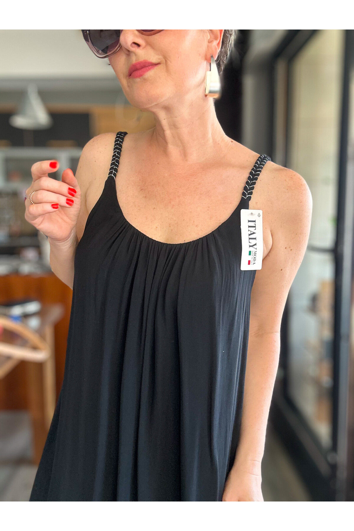 Fierro İtalyan Askılı Salaş Detay Elbise Siyah