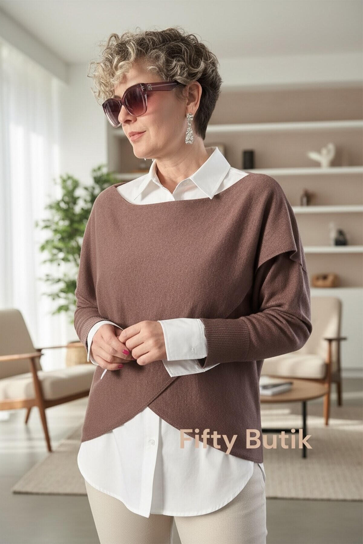 Fulle Tasarım Çapraz Triko Kahve