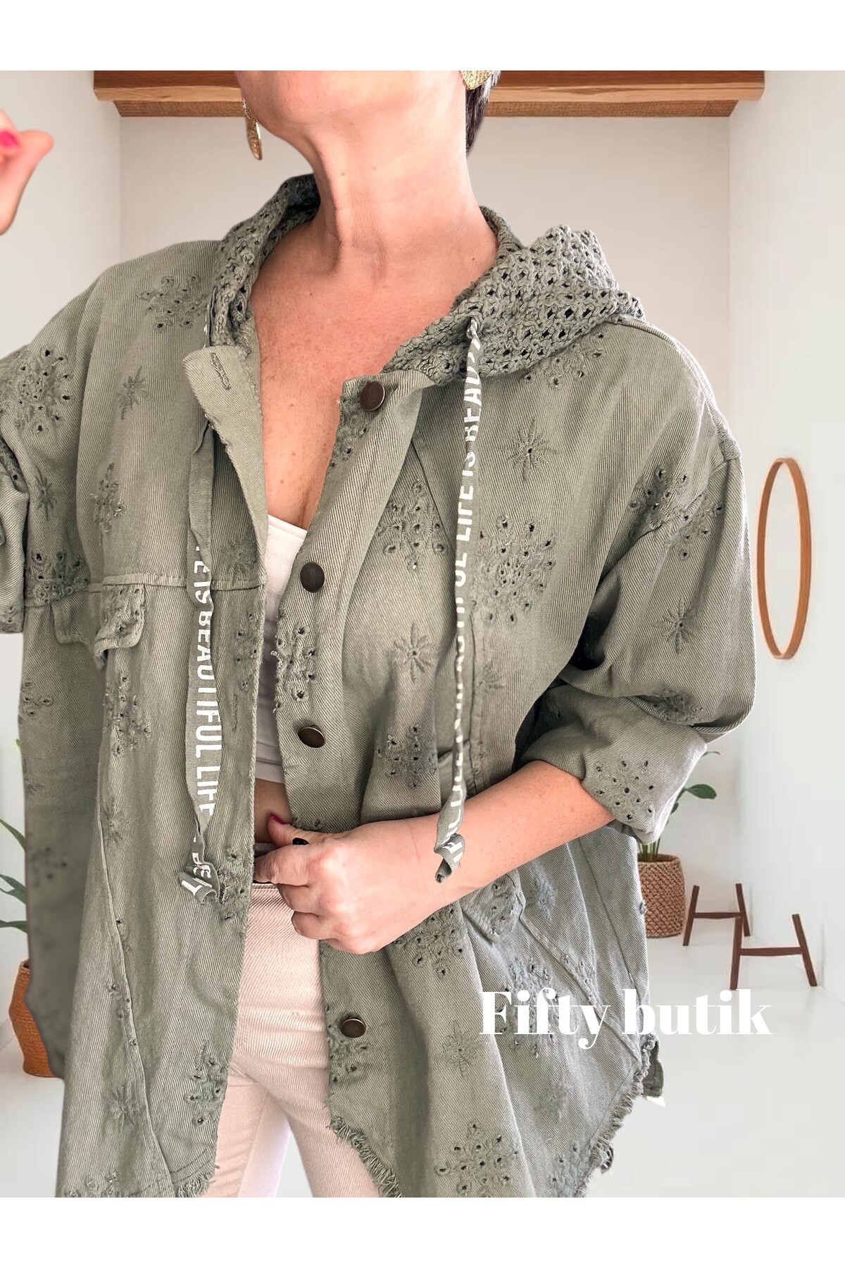 Galli İtalyan Asimetrik Cep Kapşonlu Ceket Haki