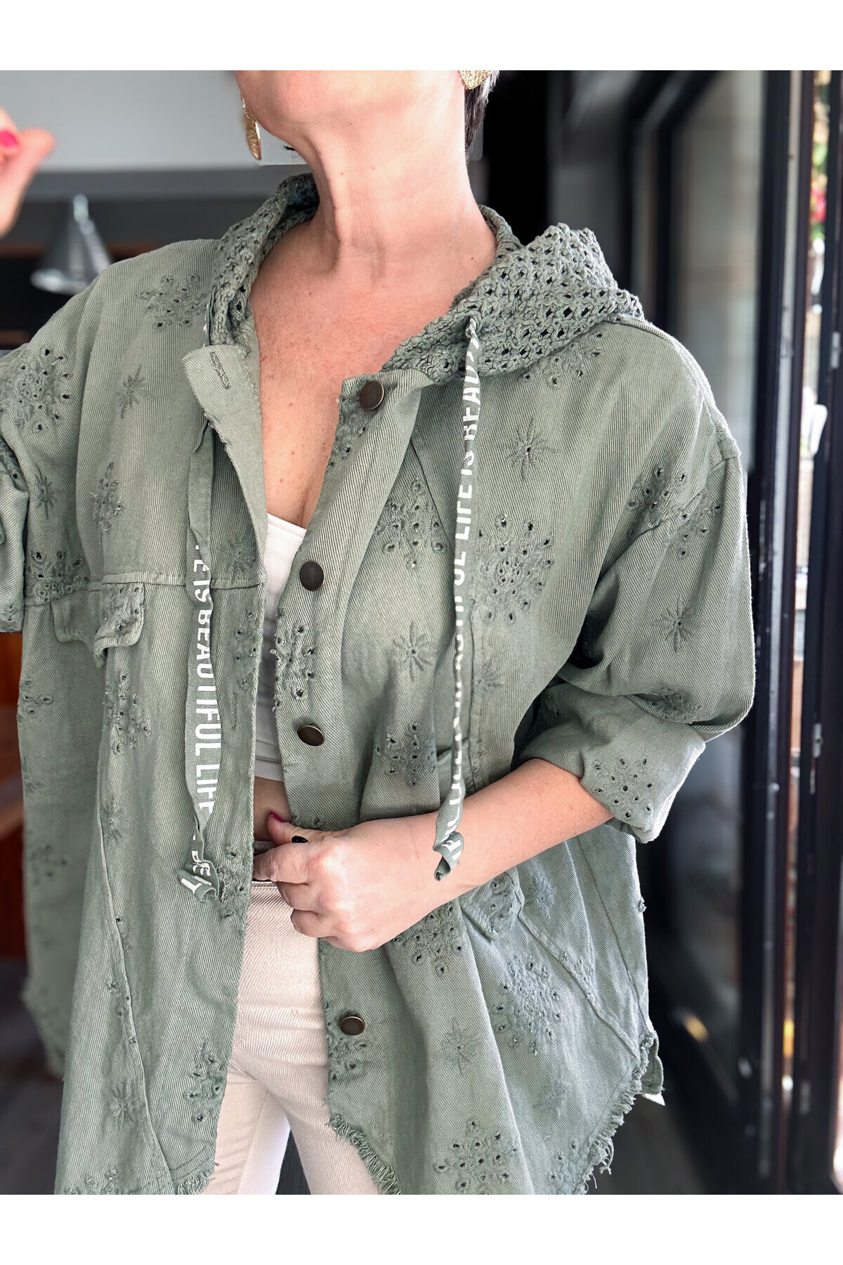 Galli İtalyan Asimetrik Cep Kapşonlu Ceket Haki