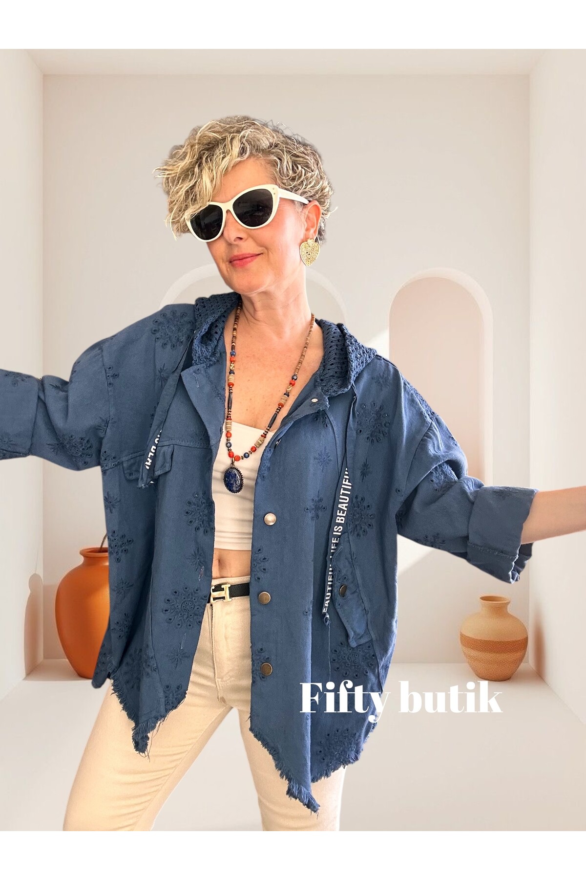 Galli İtalyan Asimetrik Cep Kapşonlu Ceket İndigo