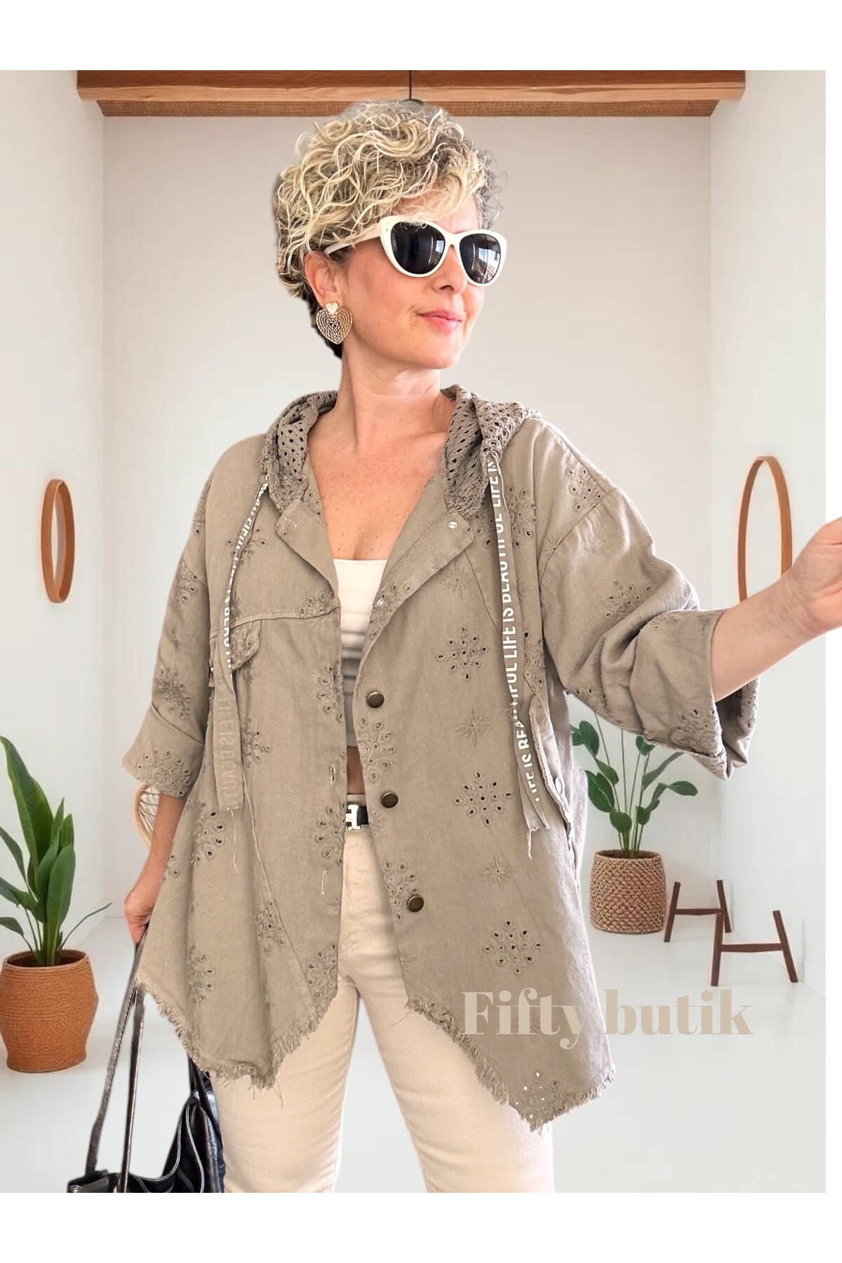 Galli İtalyan Asimetrik Cep Kapşonlu Ceket Vizon