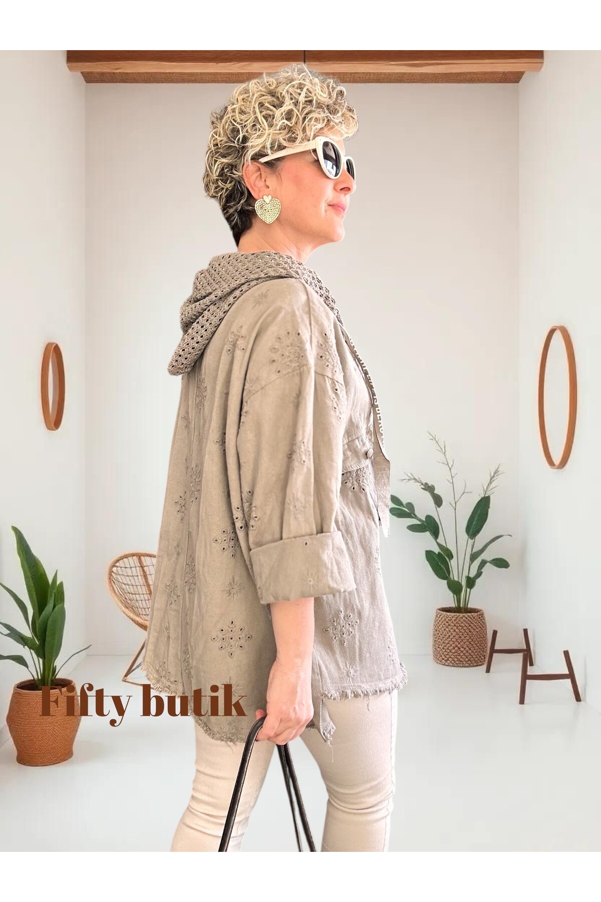 Galli İtalyan Asimetrik Cep Kapşonlu Ceket Vizon