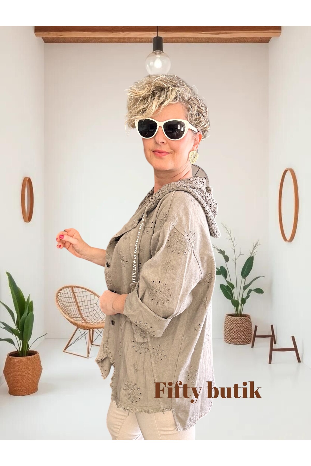 Galli İtalyan Asimetrik Cep Kapşonlu Ceket Vizon