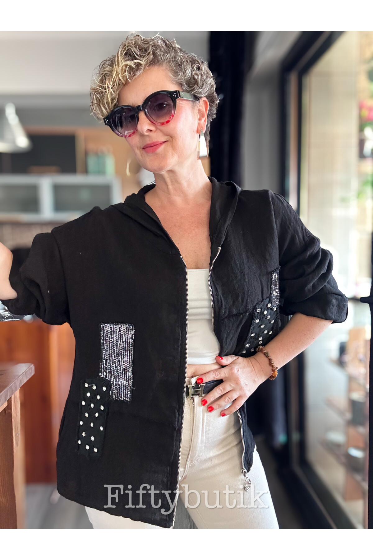 Gatto İtalyan Vip Kapşon Taş Payetli Ceket Siyah