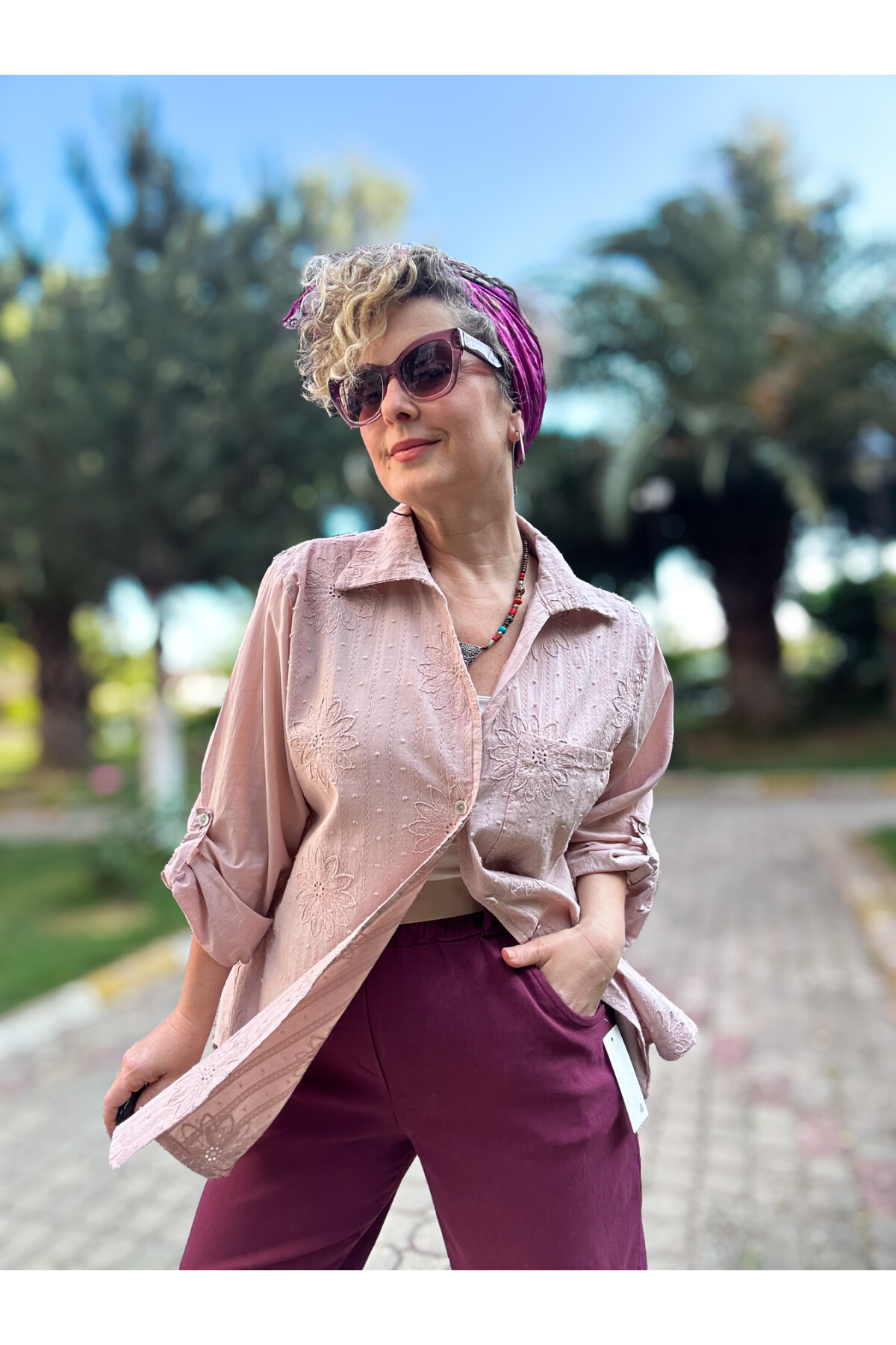 Gesso İtalyan Çiçek Fisto Detay Gömlek Pudra