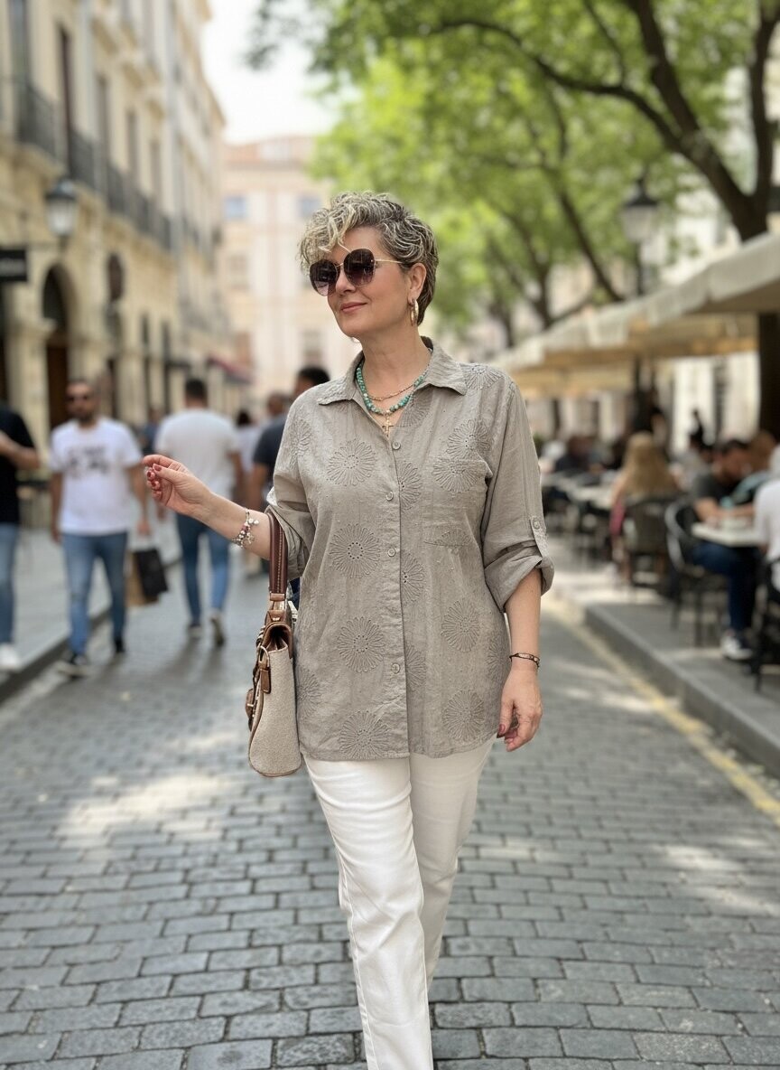 Gesso İtalyan Çiçek Fisto Detay Gömlek Vizon