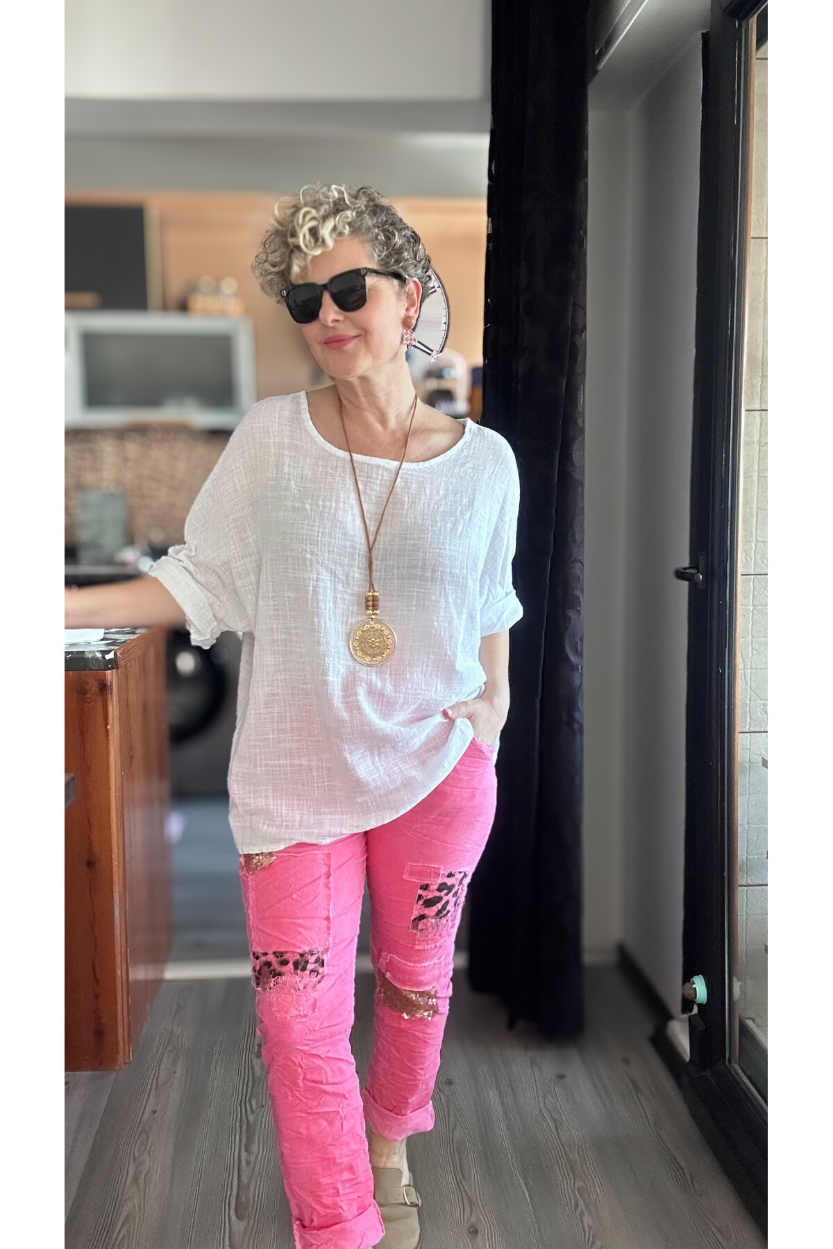 İtaliana Leopar Desen Pul Detaylı Sihirli Pantolon Fusya