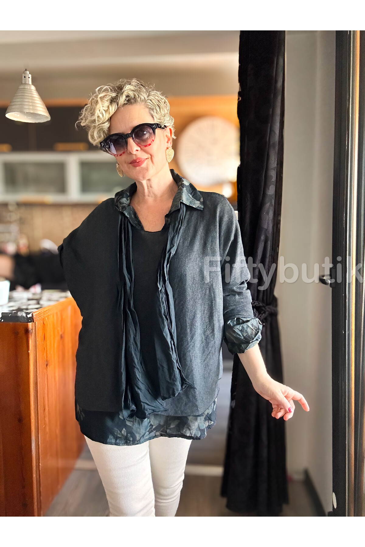 Julli İtalyan Gömlekli Bluz Triko Takım Antrasit