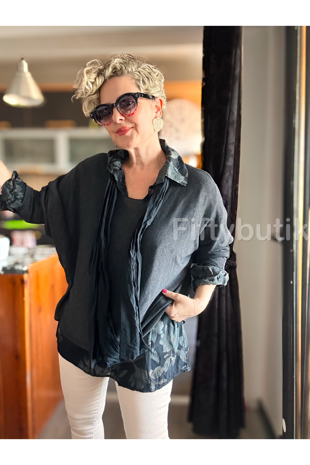 Julli İtalyan Gömlekli Bluz Triko Takım Antrasit