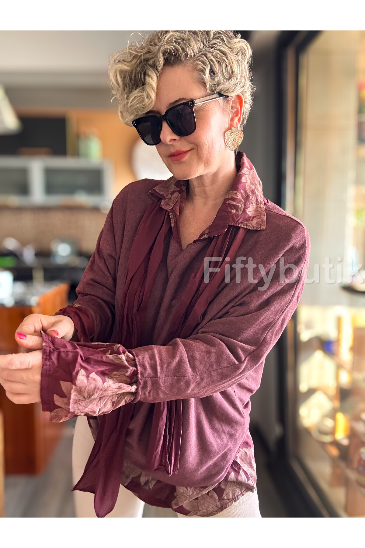 Julli İtalyan Gömlekli Bluz Triko Takım Bordo