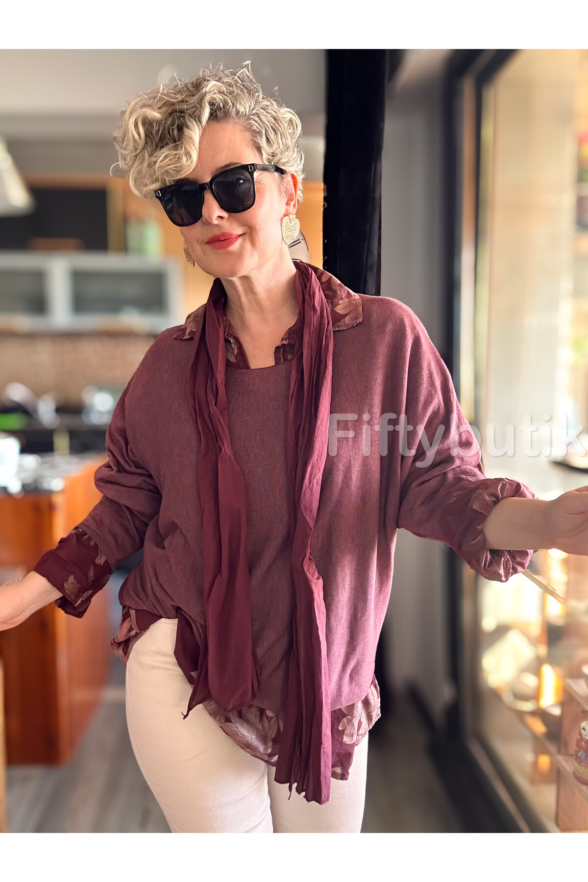 Julli İtalyan Gömlekli Bluz Triko Takım Bordo