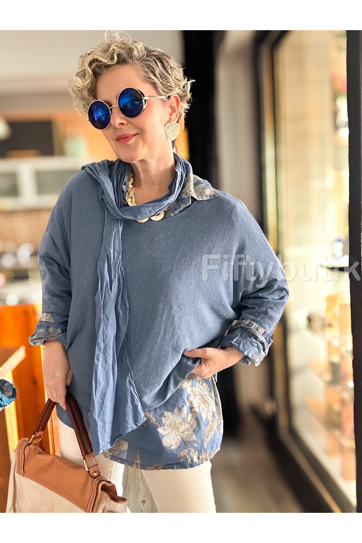 Julli İtalyan Gömlekli Bluz Triko Takım İndigo Mavi