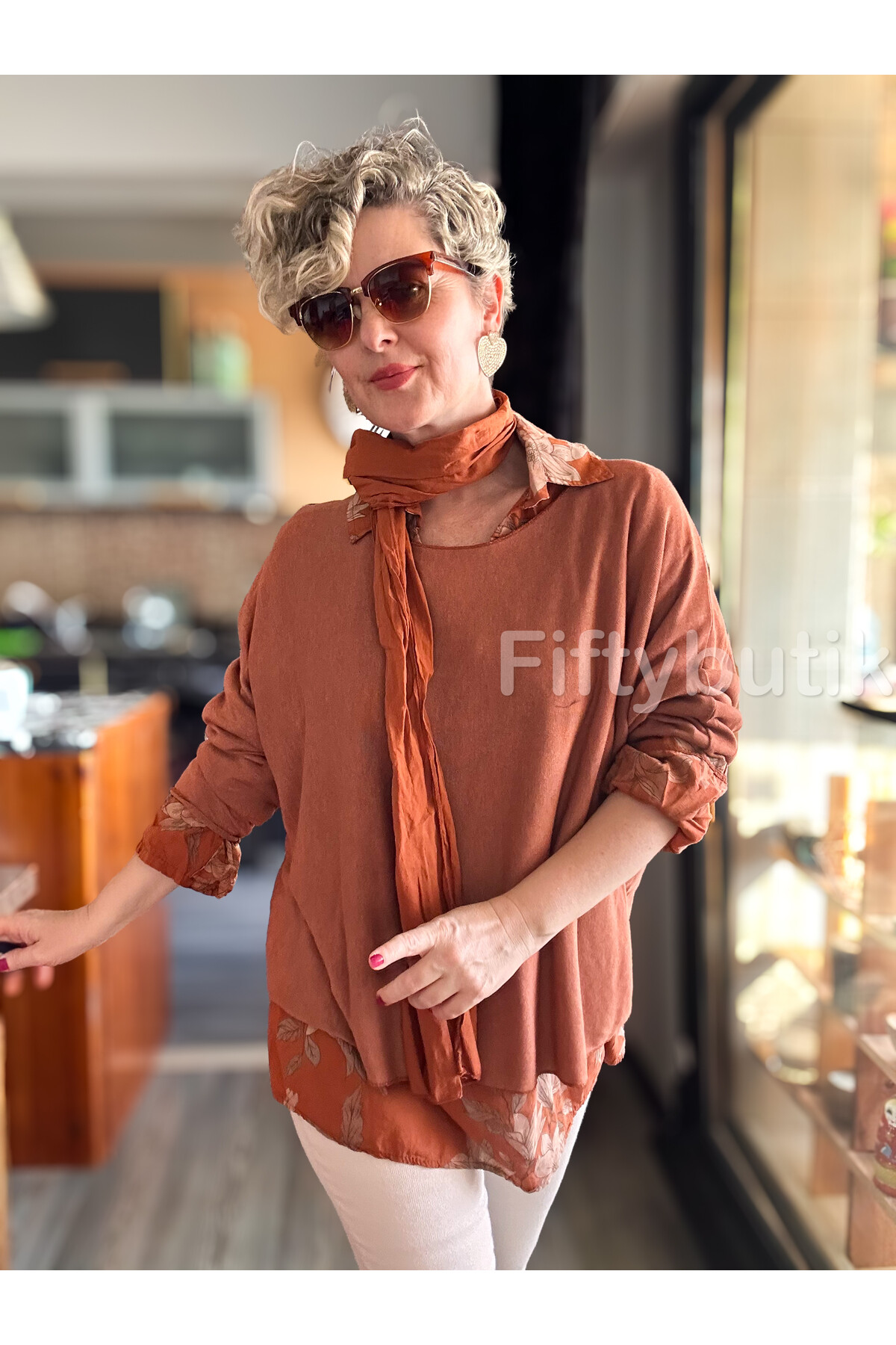 Julli İtalyan Gömlekli Bluz Triko Takım Kiremit