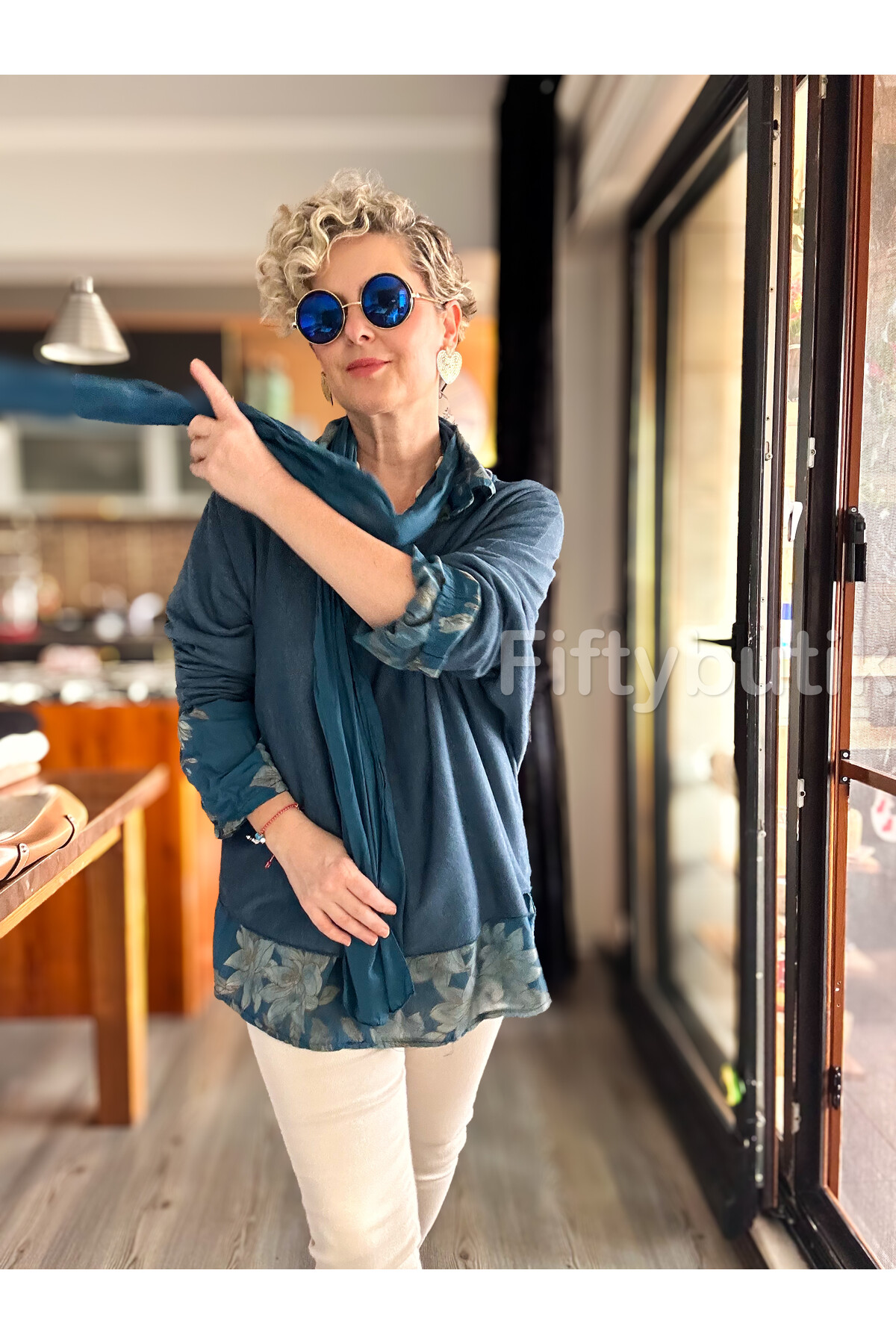 Julli İtalyan Gömlekli Bluz Triko Takım Petrol Mavi