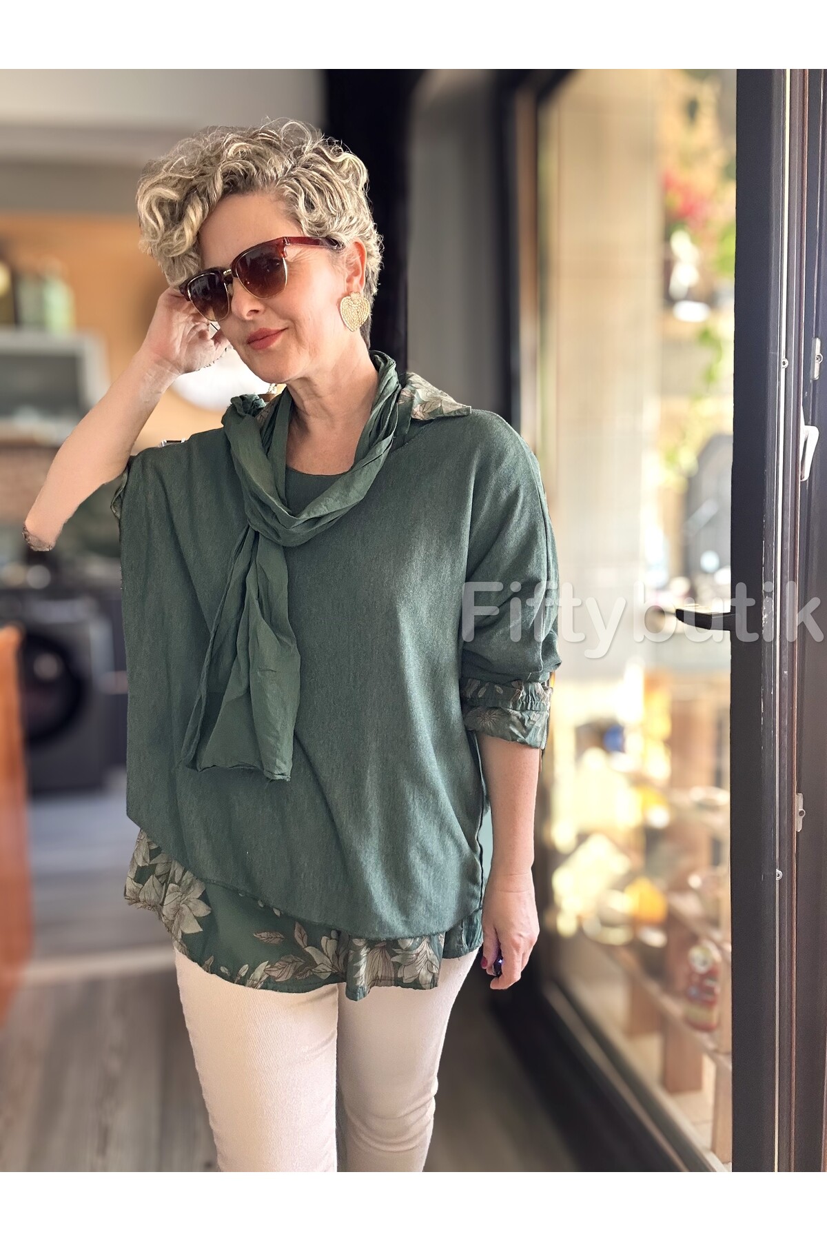 Julli İtalyan Gömlekli Bluz Triko Takım Zümrüt Yeşil