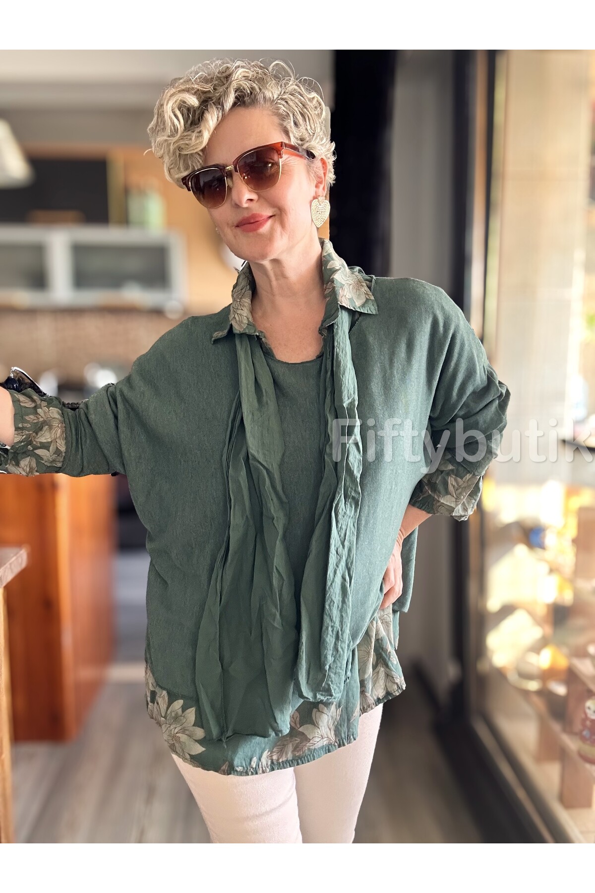 Julli İtalyan Gömlekli Bluz Triko Takım Zümrüt Yeşil