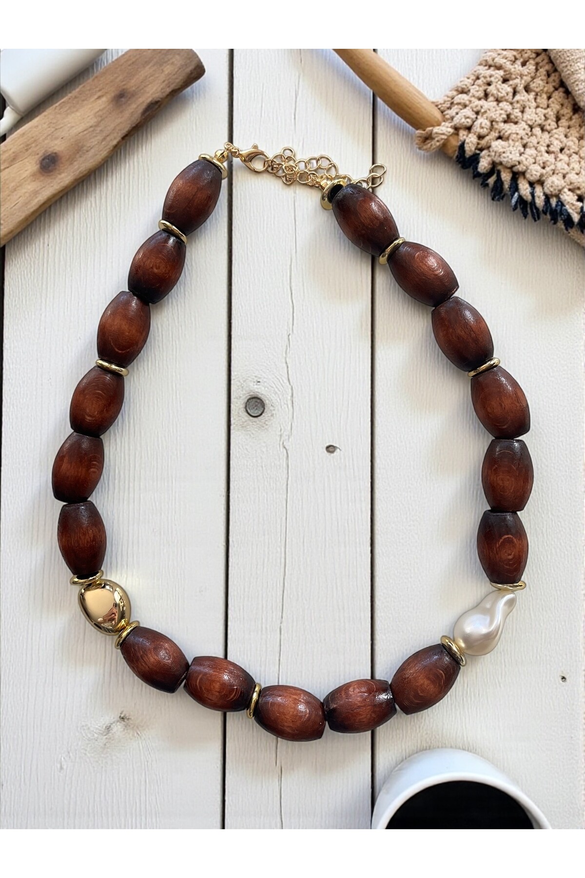 Ayla Tahta Boncuk Etnik Kolye