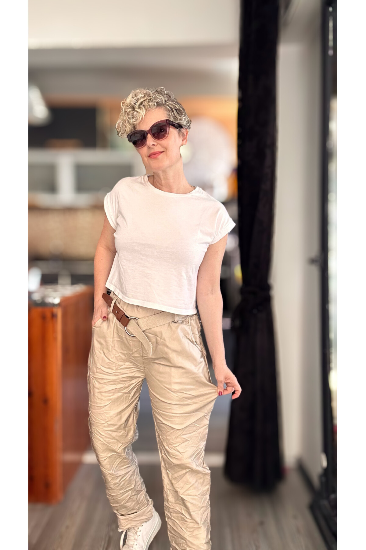 Lacco İtalyan Kemerli Deri Pantolon Bej