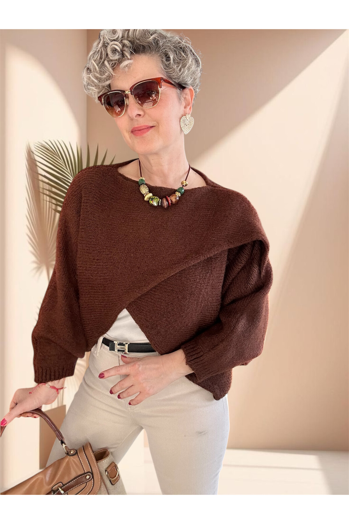 Lasso Tasarım Çapraz Triko Kahve