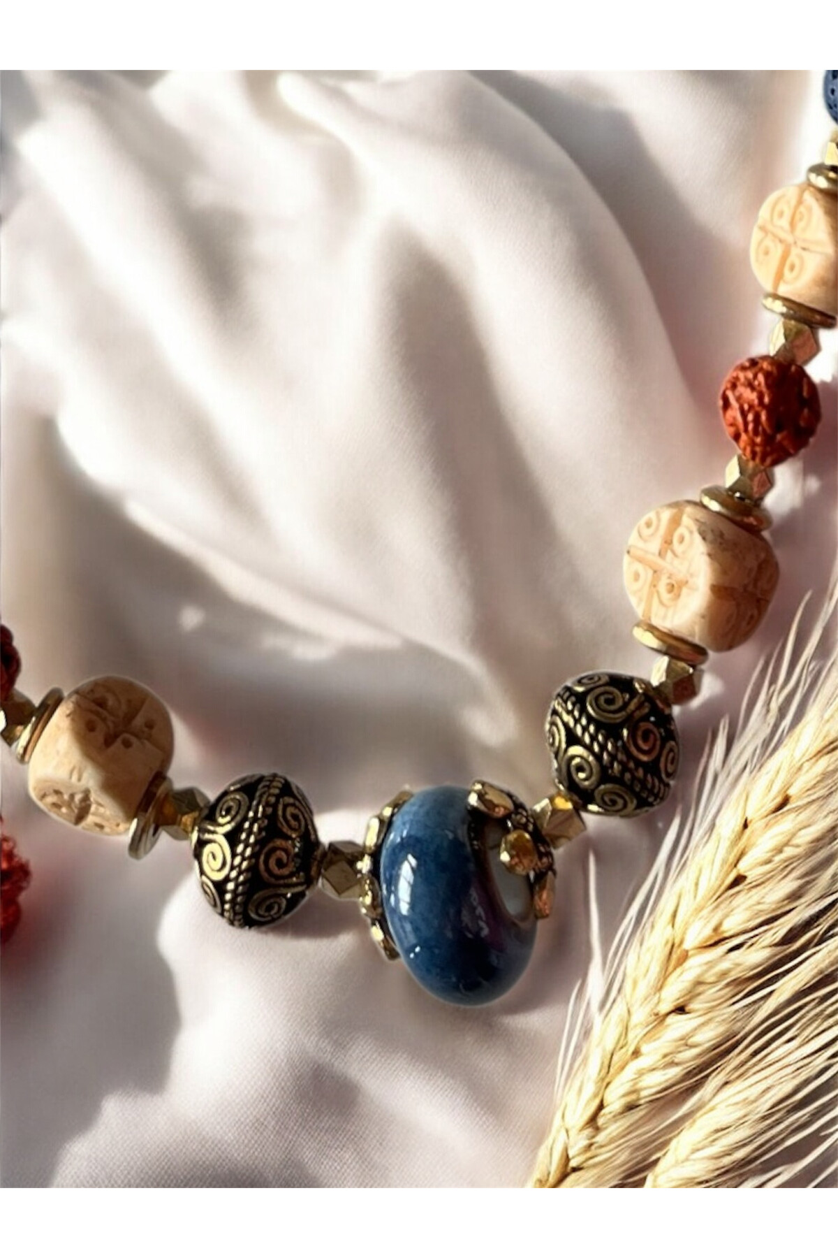 Lawe Pirinç Cam Etnik Kolye