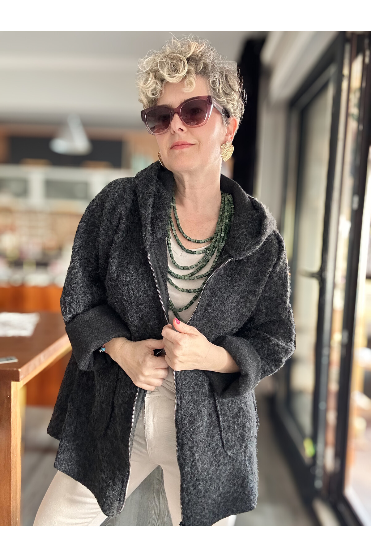 Lilly İtalyan Booklet Kapşonlu Fermuarlı Mont Açık Siyah