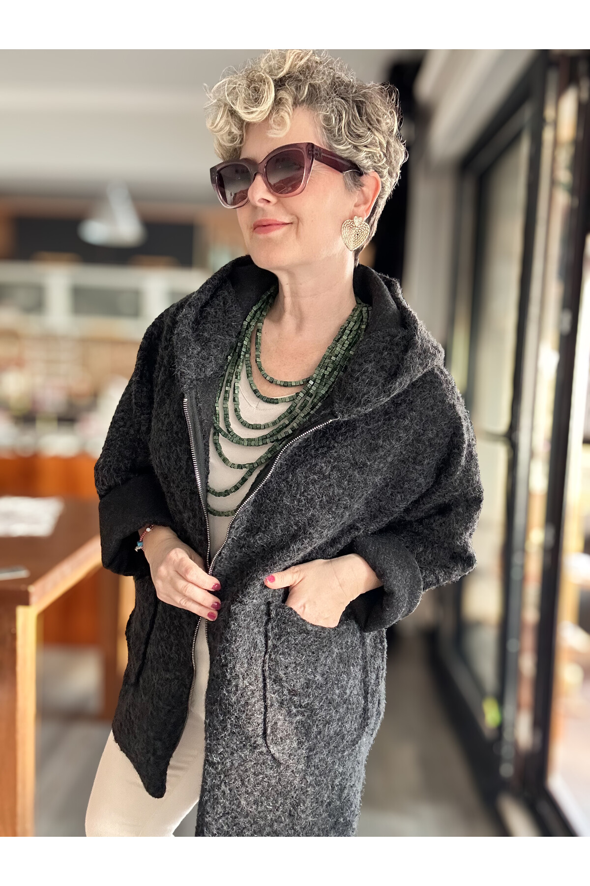 Lilly İtalyan Booklet Kapşonlu Fermuarlı Mont Açık Siyah