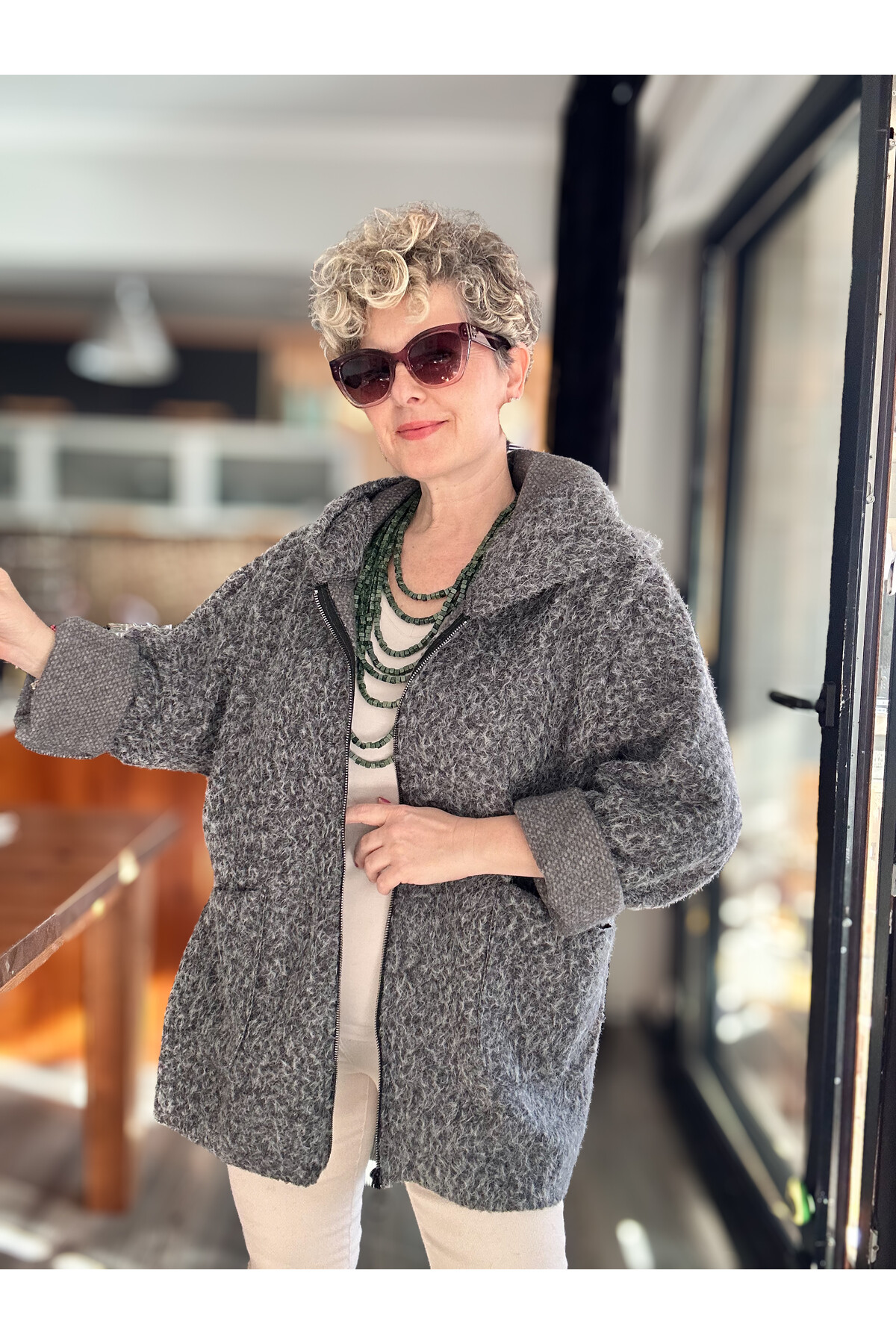 Lilly İtalyan Booklet Kapşonlu Fermuarlı Mont Gri