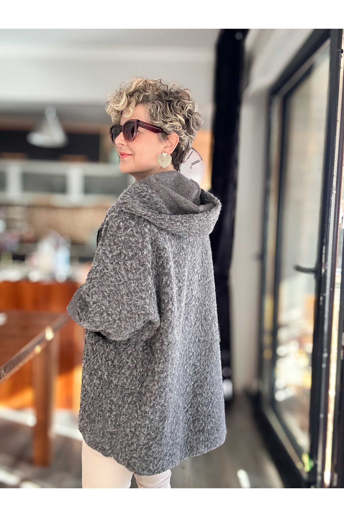 Lilly İtalyan Booklet Kapşonlu Fermuarlı Mont Gri