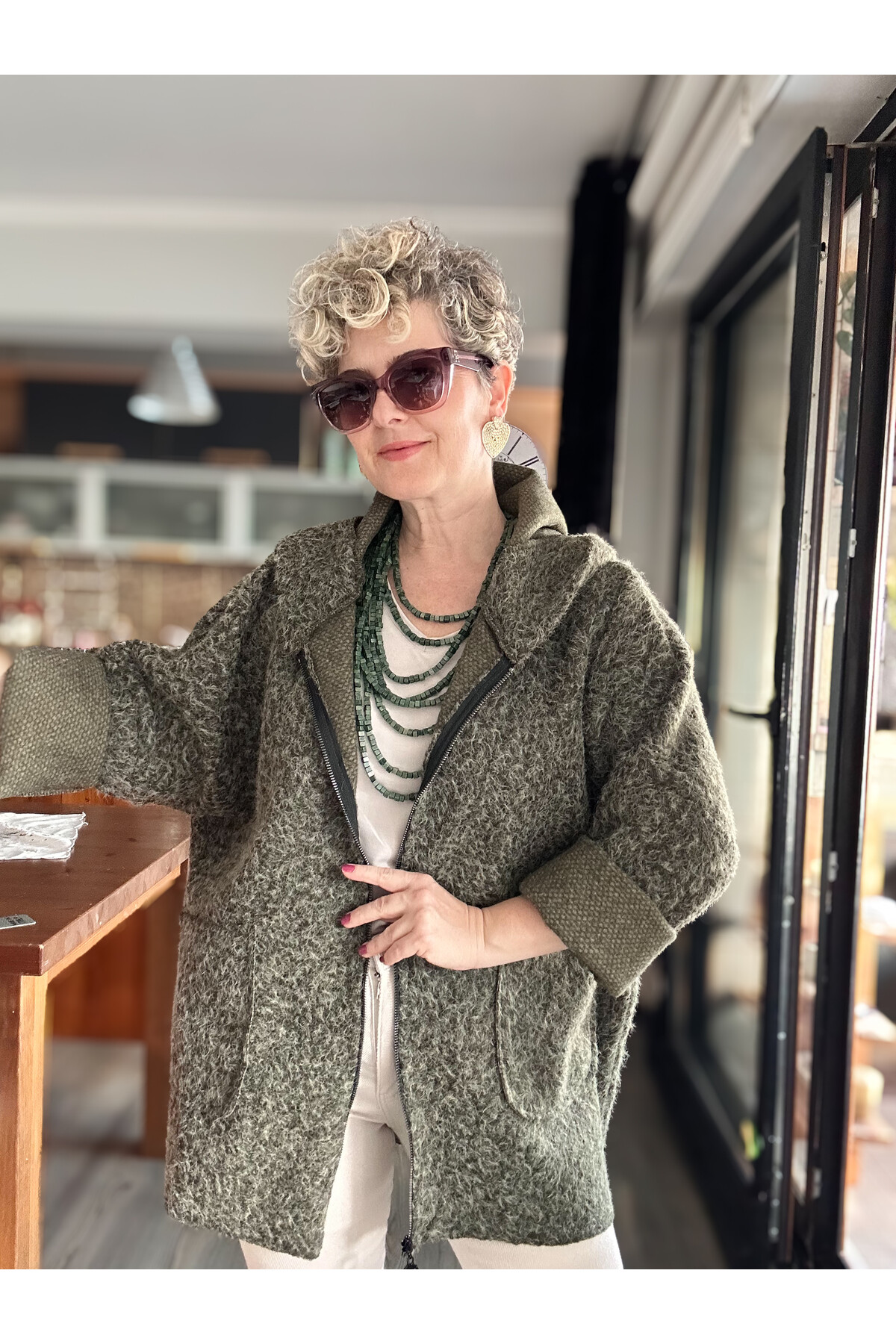 Lilly İtalyan Booklet Kapşonlu Fermuarlı Mont Haki Yeşil