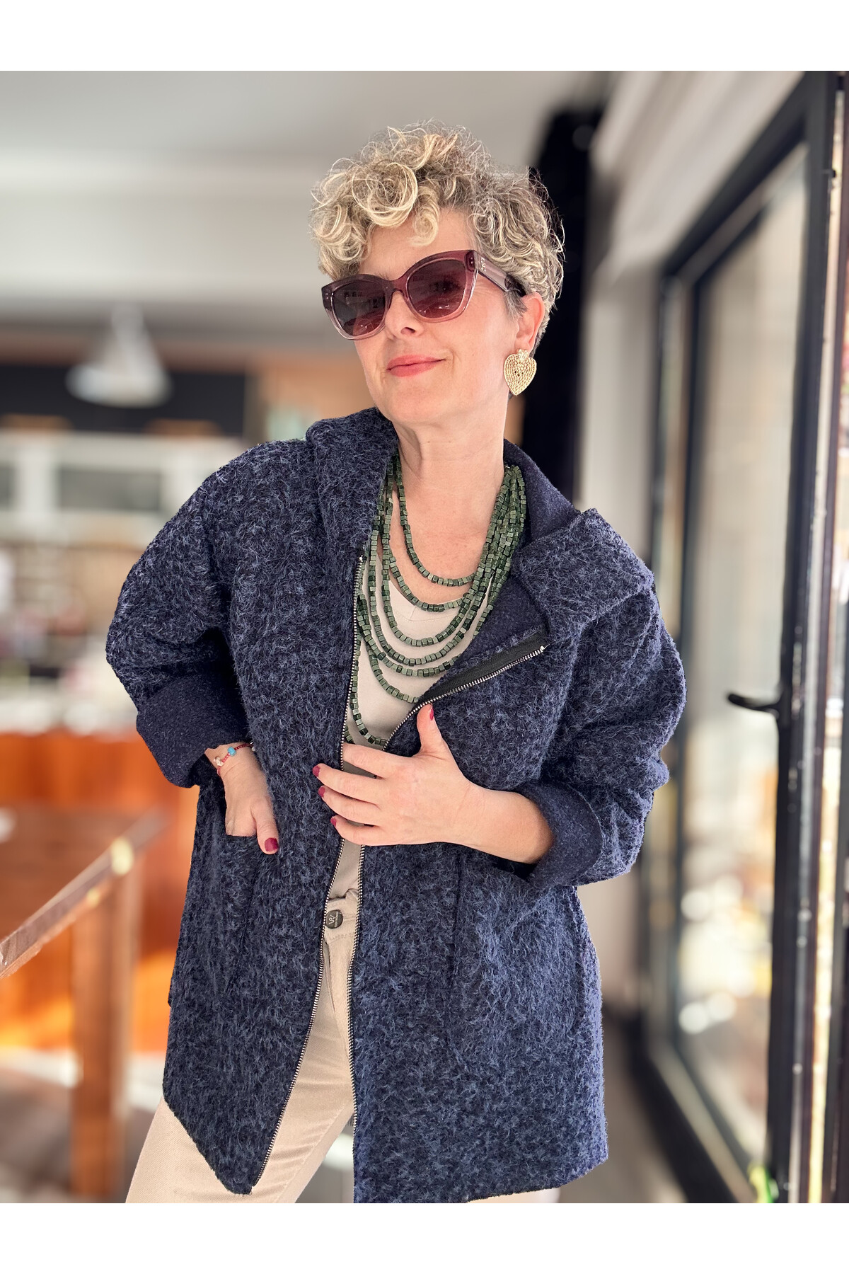 Lilly İtalyan Booklet Kapşonlu Fermuarlı Mont Lacivert