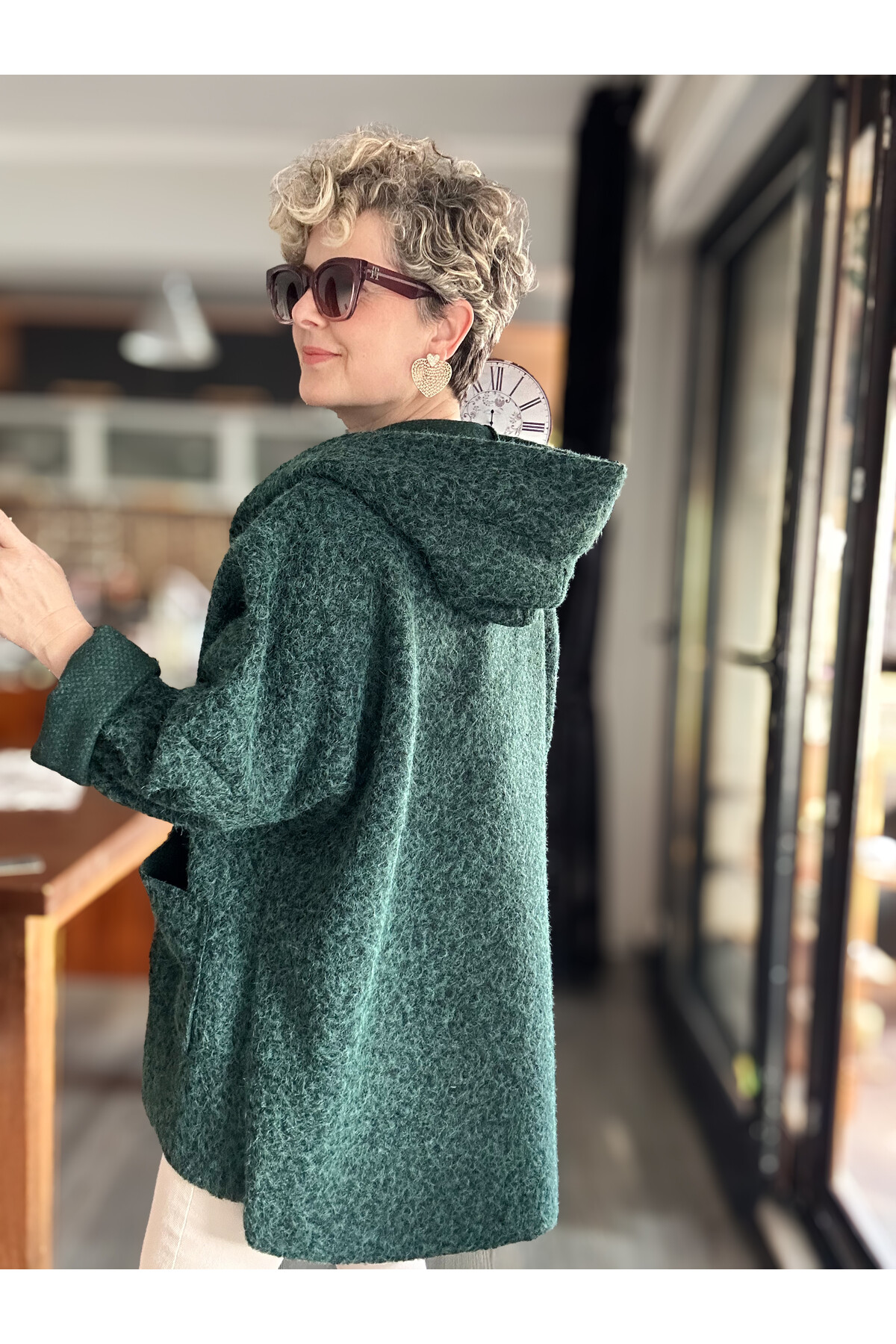 Lilly İtalyan Booklet Kapşonlu Fermuarlı Mont Zümrüt