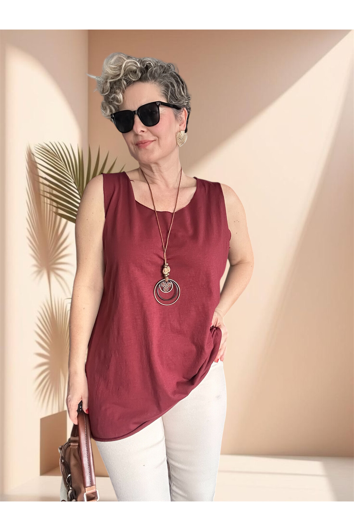 Lippa İthal 2 Parça Kolyeli Triko Bluz Bordo