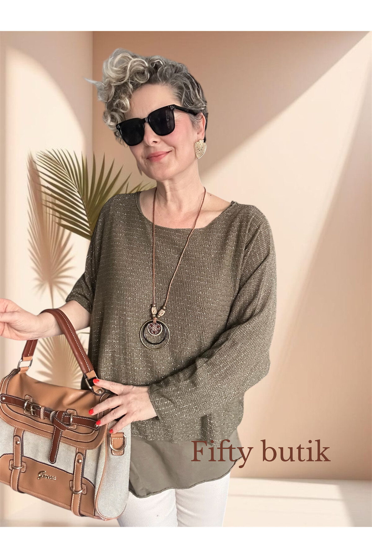 Lippa İthal 2 Parça Kolyeli Triko Bluz Haki Yeşil