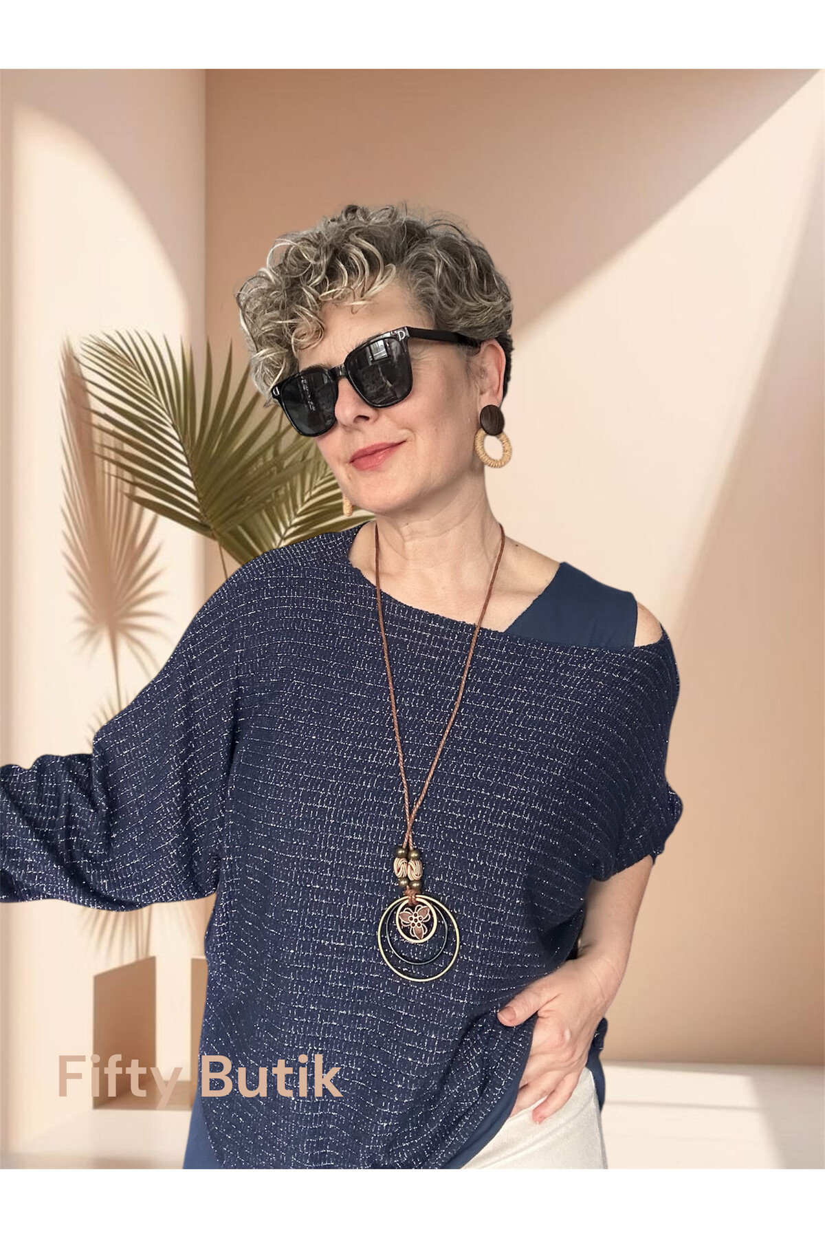 Lippa İthal 2 Parça Kolyeli Triko Bluz Lacivert