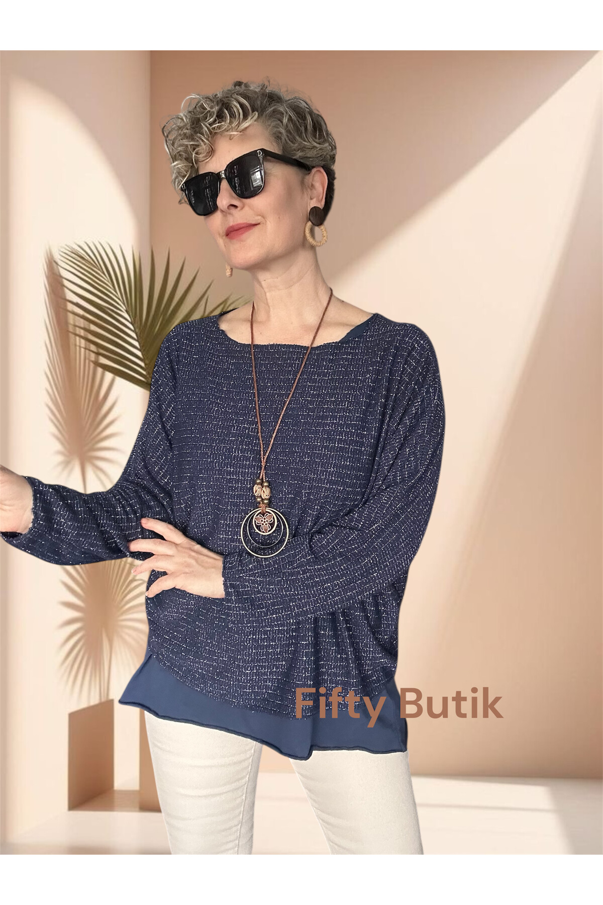 Lippa İthal 2 Parça Kolyeli Triko Bluz Lacivert