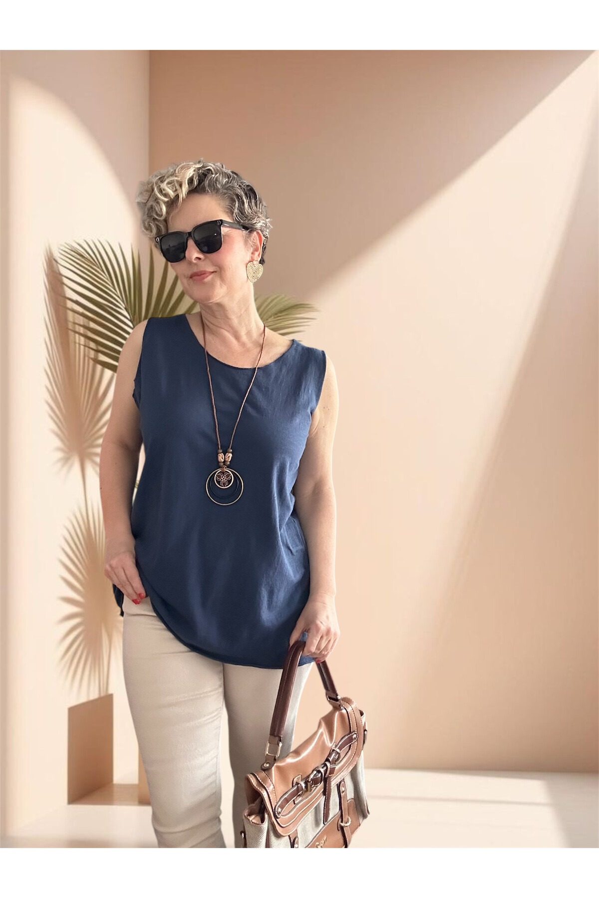 Lippa İthal 2 Parça Kolyeli Triko Bluz Lacivert