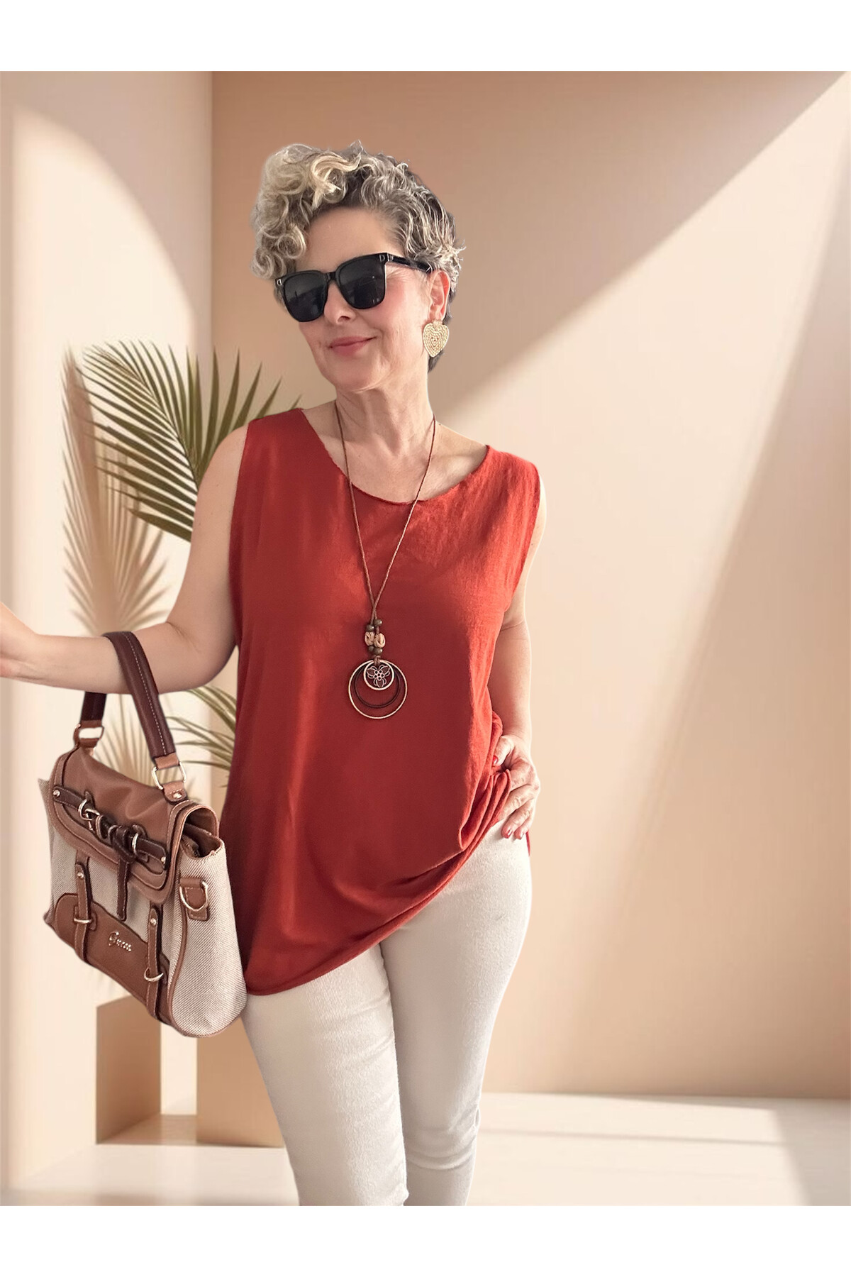 Lippa İthal 2 Parça Kolyeli Triko Bluz Tarçın