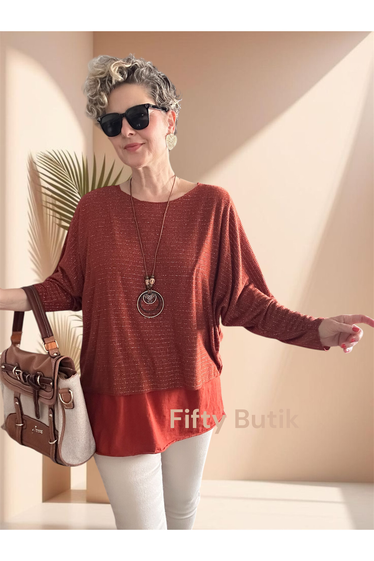 Lippa İthal 2 Parça Kolyeli Triko Bluz Tarçın