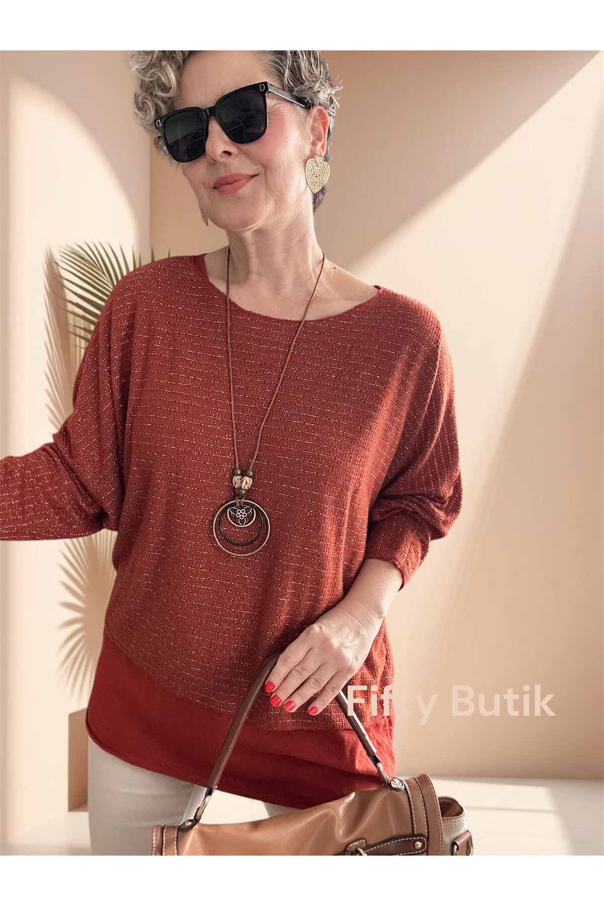 Lippa İthal 2 Parça Kolyeli Triko Bluz Tarçın