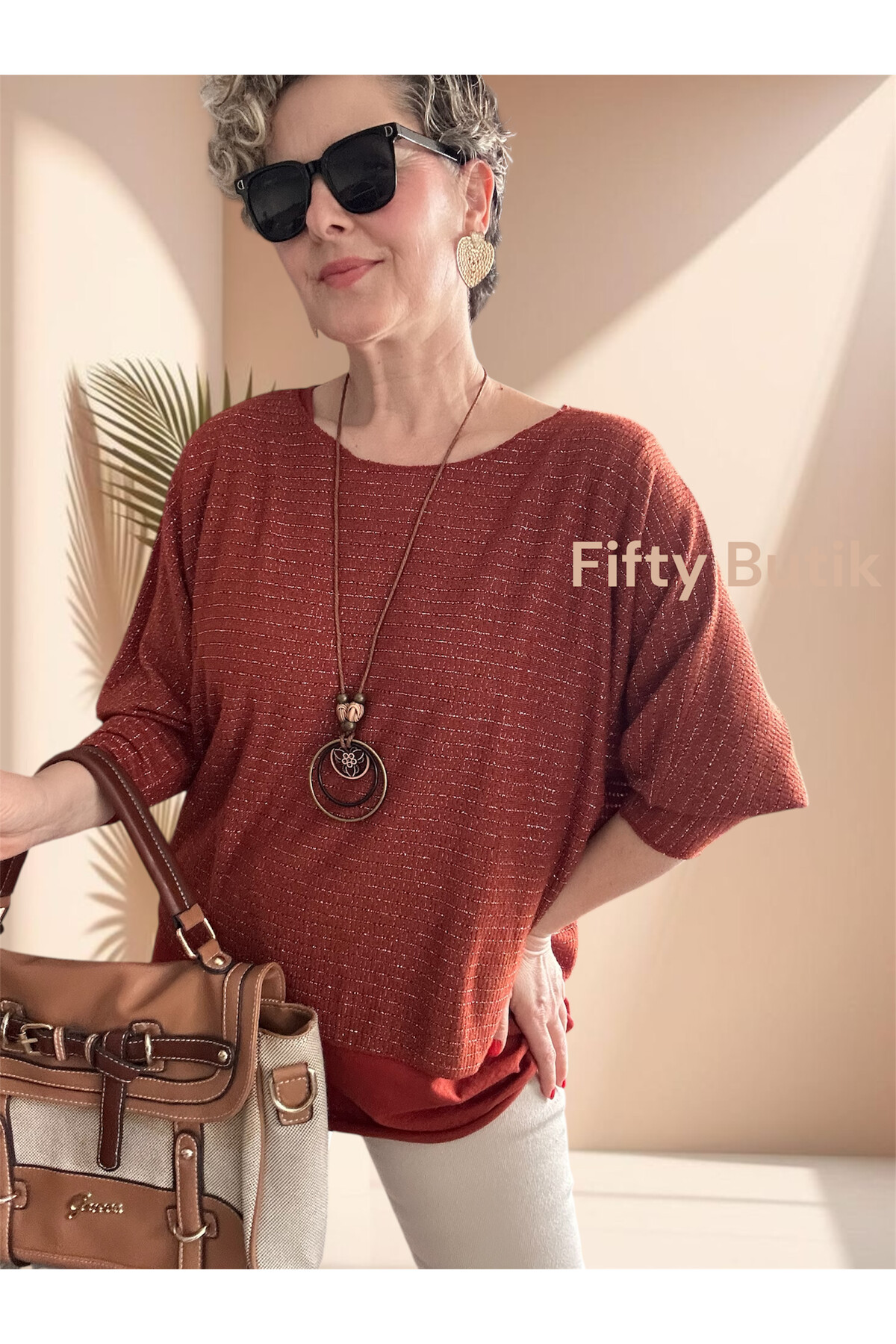 Lippa İthal 2 Parça Kolyeli Triko Bluz Tarçın