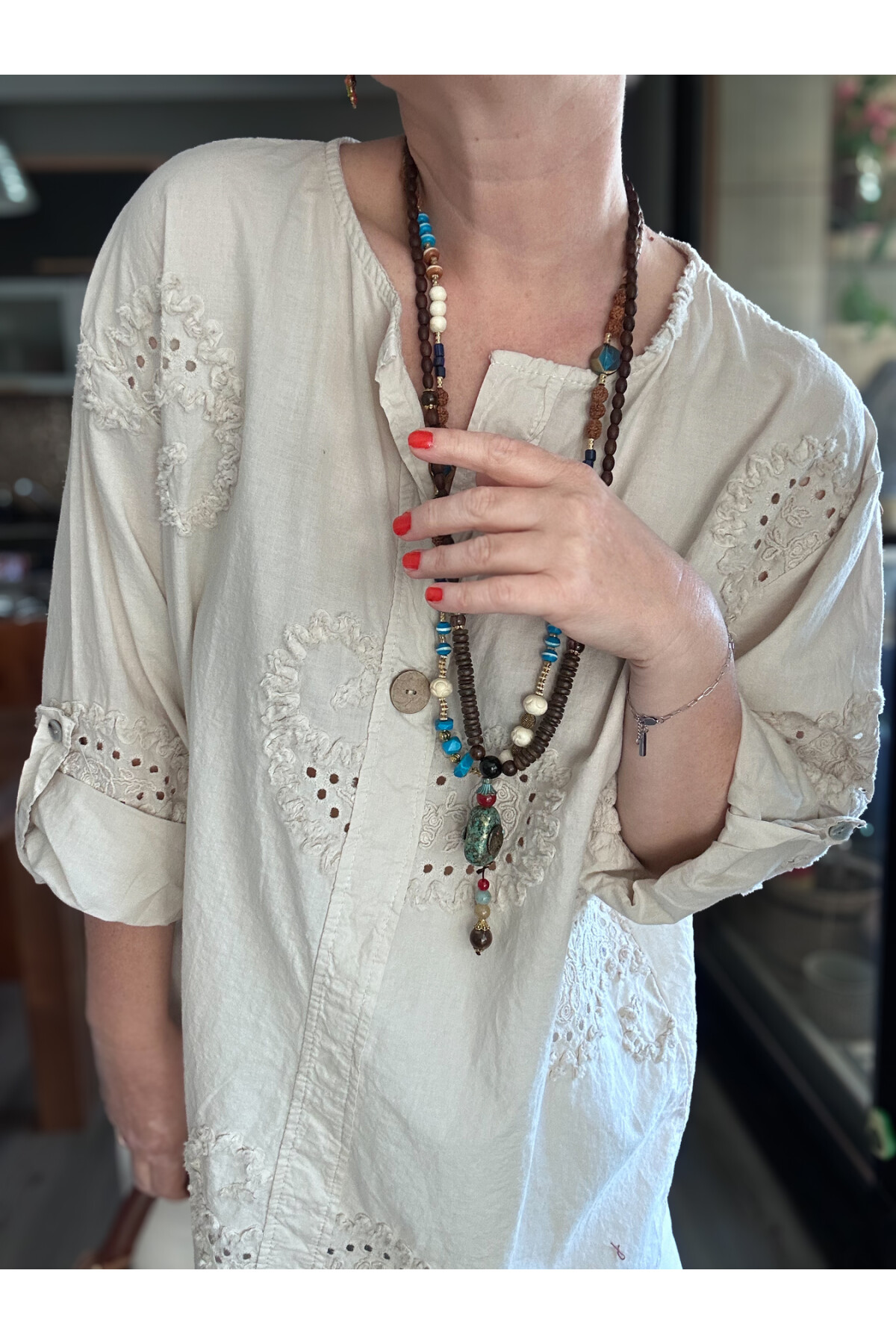 Lizza İtalyan Fisto Tahta Düğme Detay Gömlek Bej