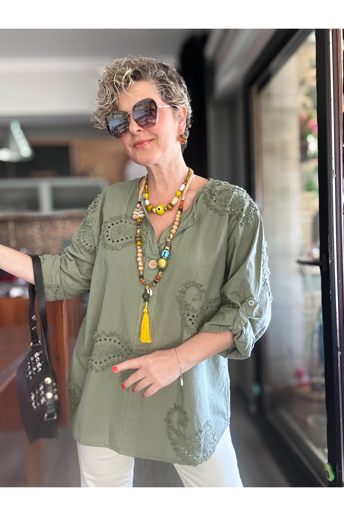 Lizza İtalyan Fisto Tahta Düğme Detay Gömlek Haki