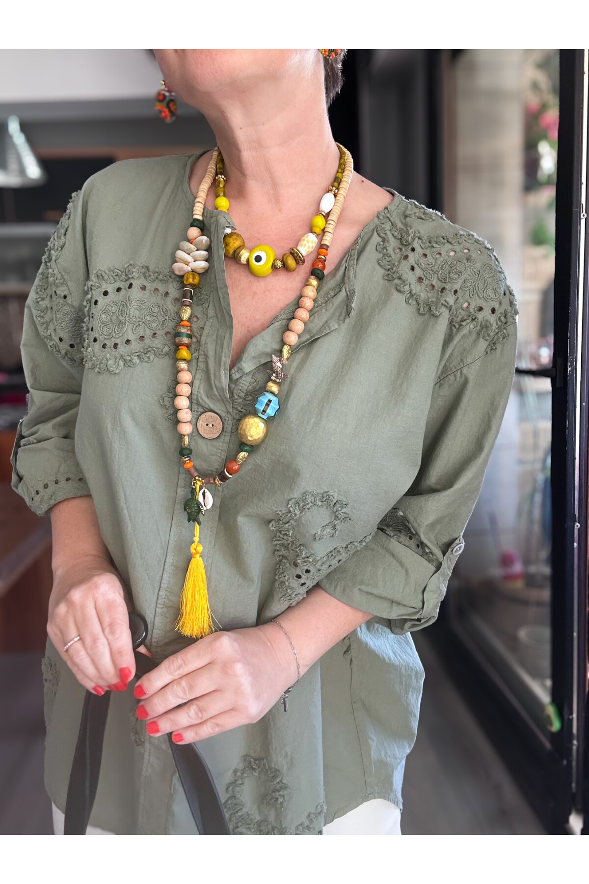 Lizza İtalyan Fisto Tahta Düğme Detay Gömlek Haki