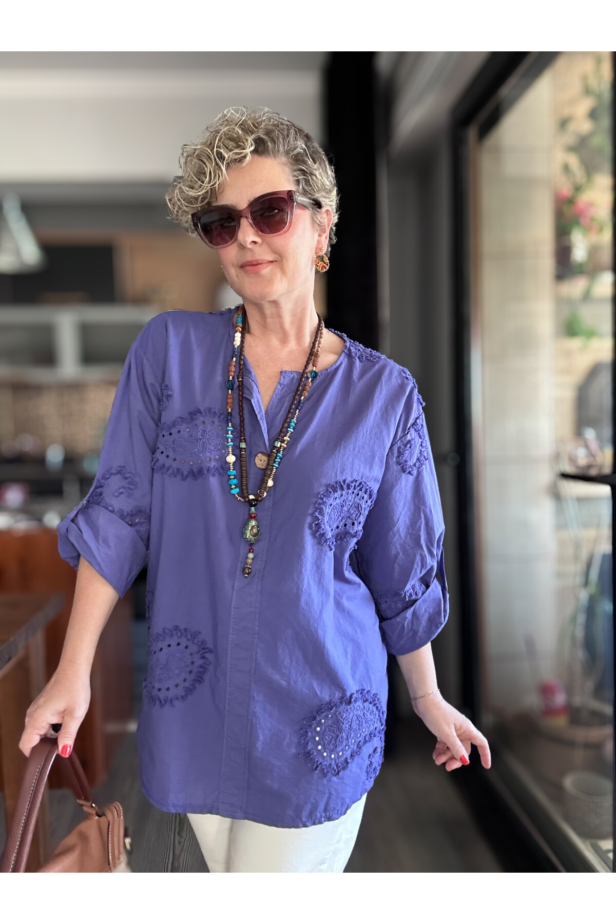 Lizza İtalyan Fisto Tahta Düğme Detay Gömlek Mor