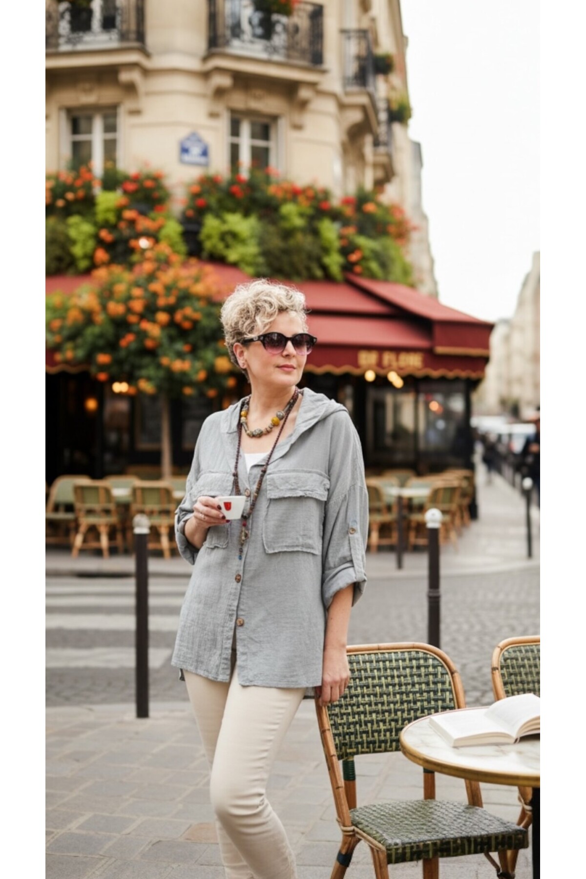 Lolly Vintage Kapşonlu Gömlek Ceket Açık Gri